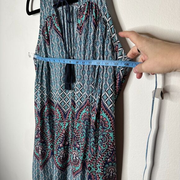 Olivaceous Teal Pink Multi Color Paisley Sleeveless Flowy Mini Tie VFront Small - Picture 12 of 13